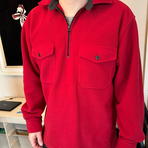 L.L.Bean 1/4 Zip Fleece Pull Over COZY!! Men’s Size M in Red - Picture 5 of 10